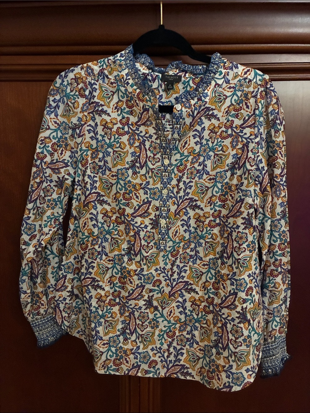 Talbots Multicolor Floral Long-Sleeve Split-Neck Blouse